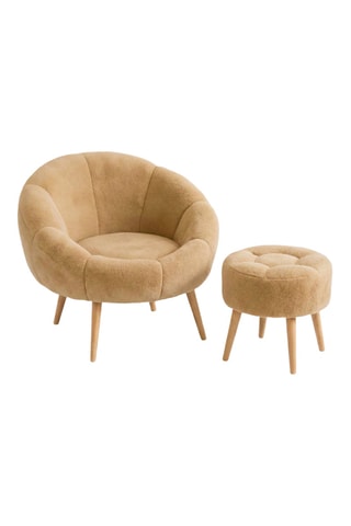 Fauteuil et pouf Lida - Marron - En tissu bouclette