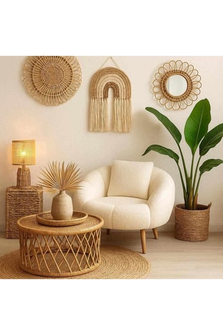 Fauteuil en frêne Lida - Blanc - En tissu bouclette