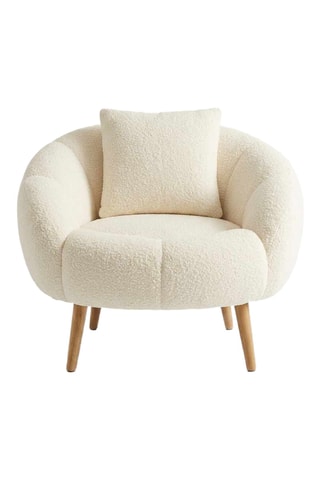 Fauteuil en frêne Lida - Blanc - En tissu bouclette