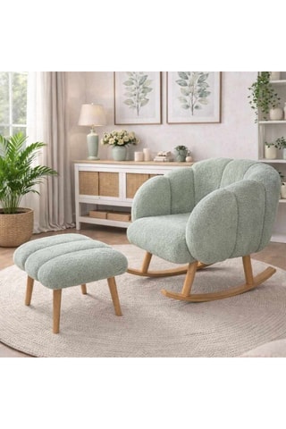 Fauteuil à bascule et pouf Lotus - Vert clair - En tissu bouclette