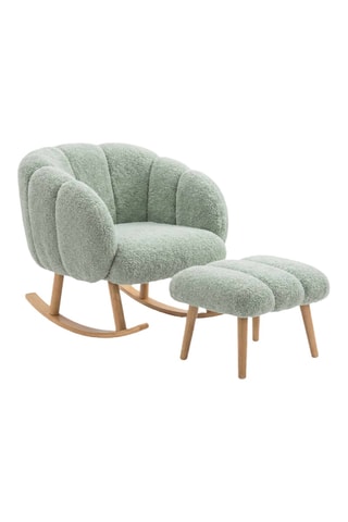 Fauteuil à bascule et pouf Lotus - Vert clair - En tissu bouclette