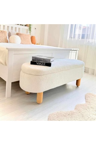 Banc- coffre Bohem - Blanc - En tissu bouclette