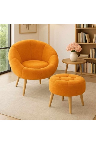 Fauteuil et pouf Lida - Orange - En tissu bouclette
