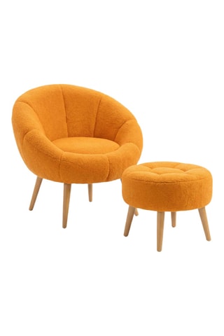 Fauteuil et pouf Lida - Orange - En tissu bouclette
