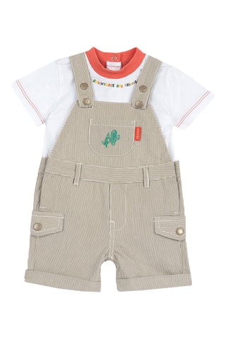 T-shirt en Velours Tuinbroek - Wit en Beige