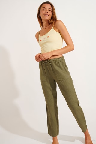Pantalon de plage en lin taille haute Hawston - Kaki