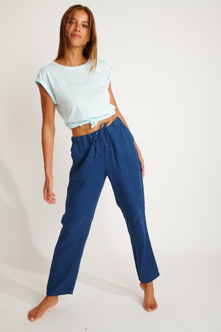 Pantalon de plage en lin taille haute Hawston - Bleu marine