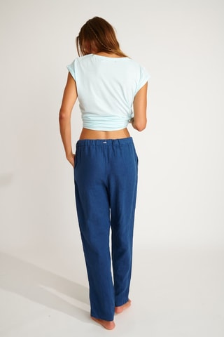 Pantalon de plage en lin taille haute Hawston - Bleu marine