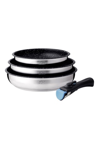 3 padelle in acciaio inossidabile con manico amovibile - 20, 24 e 26 cm