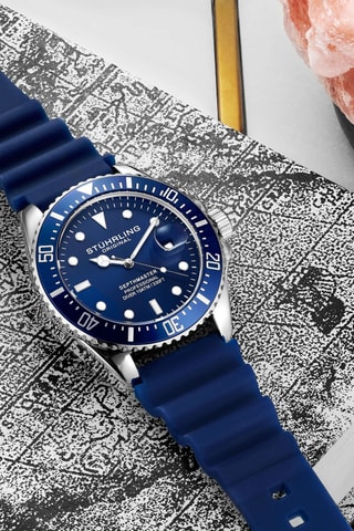 Montre à quartz en silicone Aquadiver - Bleu et argenté