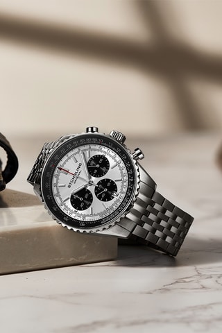 Montre à quartz en acier Monaco - Chronographe - Argenté et noir