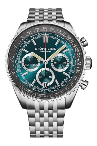 Montre à quartz en acier Monaco - Chronographe - Argenté, noir et turquoise