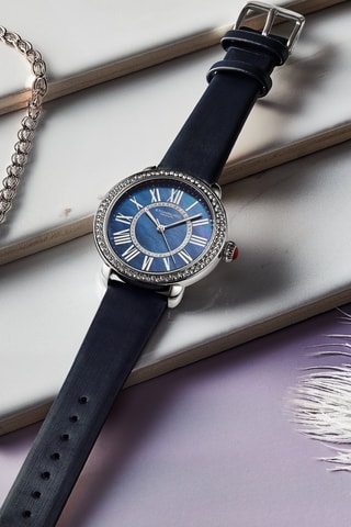 Montre à quartz en cuir - Bleu et argenté