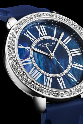 Montre à quartz en cuir - Bleu et argenté