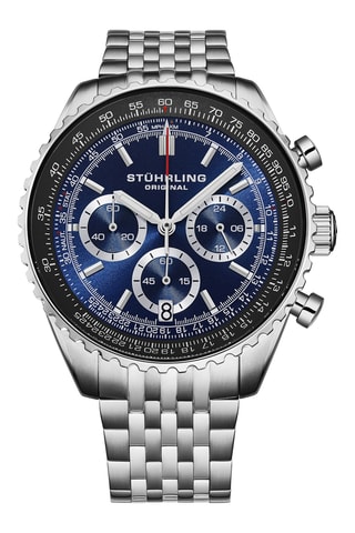 Montre à quartz en acier Monaco - Chronographe - Argenté, noir et bleu