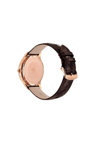 Montre à quartz en cuir - Marron et doré rose
