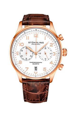 Montre à quartz en cuir - Marron et doré rose