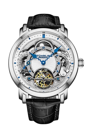 Montre automatique en cuir Celestial - Argenté et noir