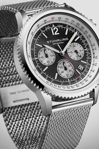 Montre à quartz en acier Monaco - Chronographe - Argenté et noir