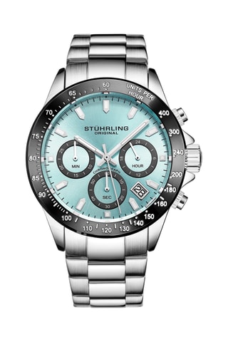 Montre à quartz en acier - Tachymètre et chronographe - Argenté et turquoise