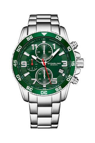 Montre à quartz en acier Monaco - Tachymètre et chronographe - Argenté et vert