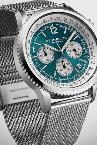 Montre à quartz en acier Monaco - Chronographe - Argenté et bleu
