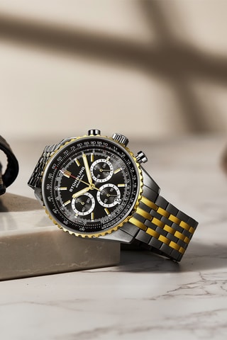 Montre à quartz en acier Monaco - Chronographe - Argenté et doré