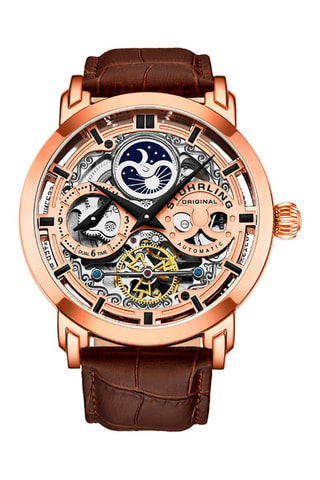 Montre automatique en cuir Legacy - Fonction GMT - Marron et doré rose