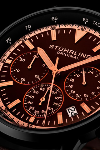 Montre à quartz en cuir Monaco - Marron et noir - Tachymètre et chronographe