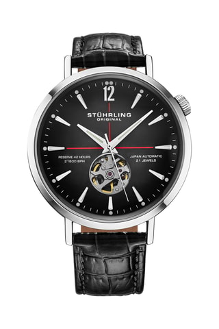 Montre automatique en cuir - Noir et argenté
