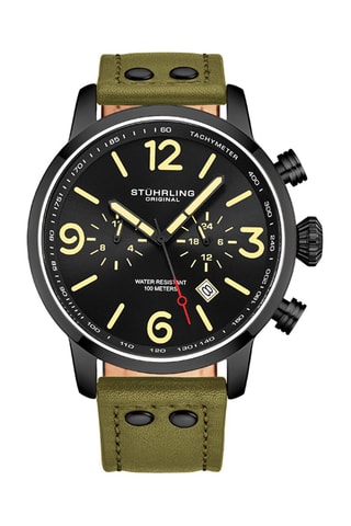 Montre à quartz en cuir Vert et noir
