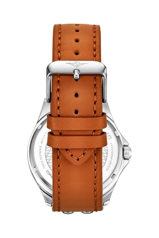 Montre à quartz en cuir Aviator - Marron et argenté