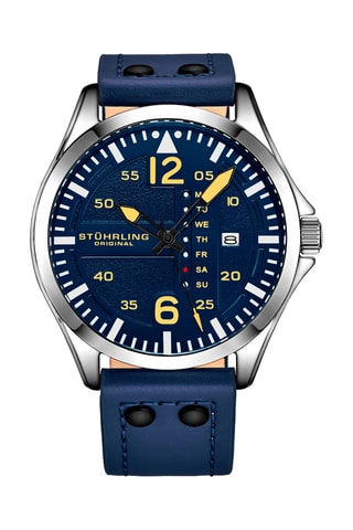 Montre à quartz en cuir - Indicateur de date - Bleu