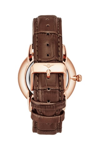 Montre à quartz en cuir Symphony - Marron et doré rose