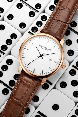 Montre à quartz en cuir Symphony - Marron et doré rose