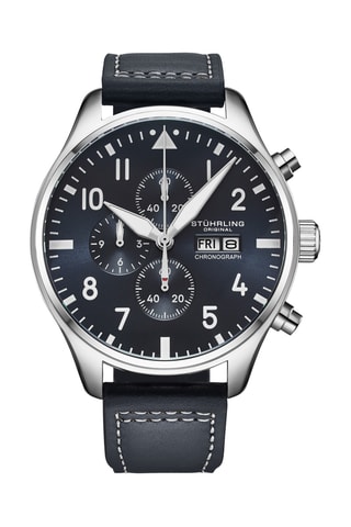 Montre à quartz en cuir - Chronographe - Bleu et argenté