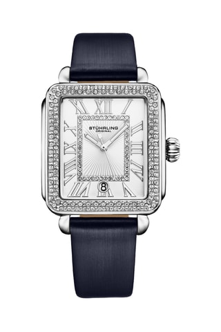 Montre à quartz en cuir Symphony - Bleu nuit et argenté