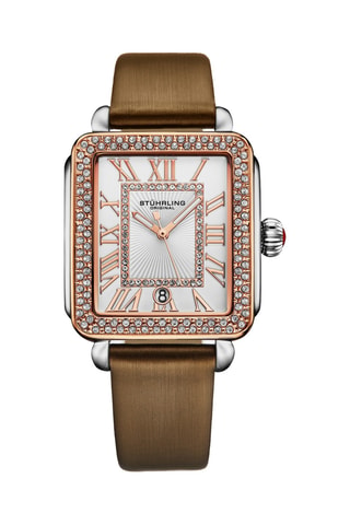 Montre à quartz en cuir Symphony - Marron et doré rose