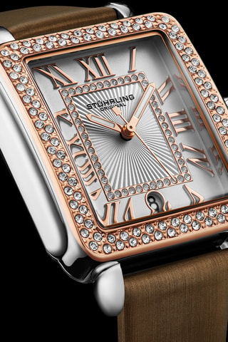 Montre à quartz en cuir Symphony - Marron et doré rose