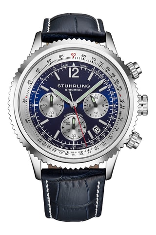 Montre à quartz en cuir Monaco - Chronographe - Bleu foncé et argenté