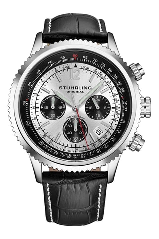 Montre à quartz en cuir Monaco - Chronographe - Noir et argenté