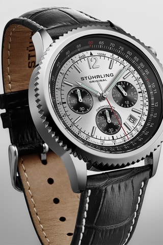 Montre à quartz en cuir Monaco - Chronographe - Noir et argenté