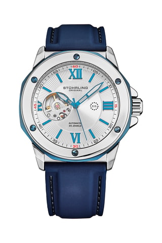 Montre automatique en silicone 4018 - Bleu marine et argenté