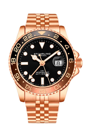 Montre à quartz en acier Aquadiver - Fonction GMT - Doré rose et noir
