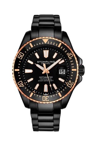 Montre à quartz en acier Aquadiver - Noir et doré rose