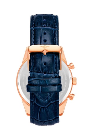 Montre à quartz en cuir Monaco - Chronographe et tachymètre - Bleu marine et doré rose