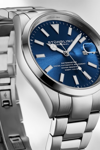 Montre automatique en acier Symphony - Argenté et bleu
