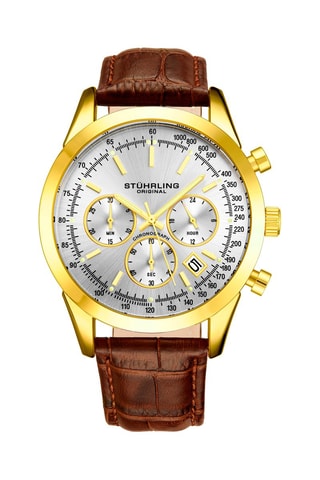 Montre à quartz en cuir - Chronographe - Marron et doré