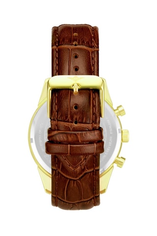 Montre à quartz en cuir - Chronographe - Marron et doré