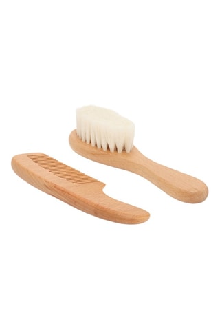 Pettine in legno e spazzola per capelli in legno e lana - Neutro e bianco